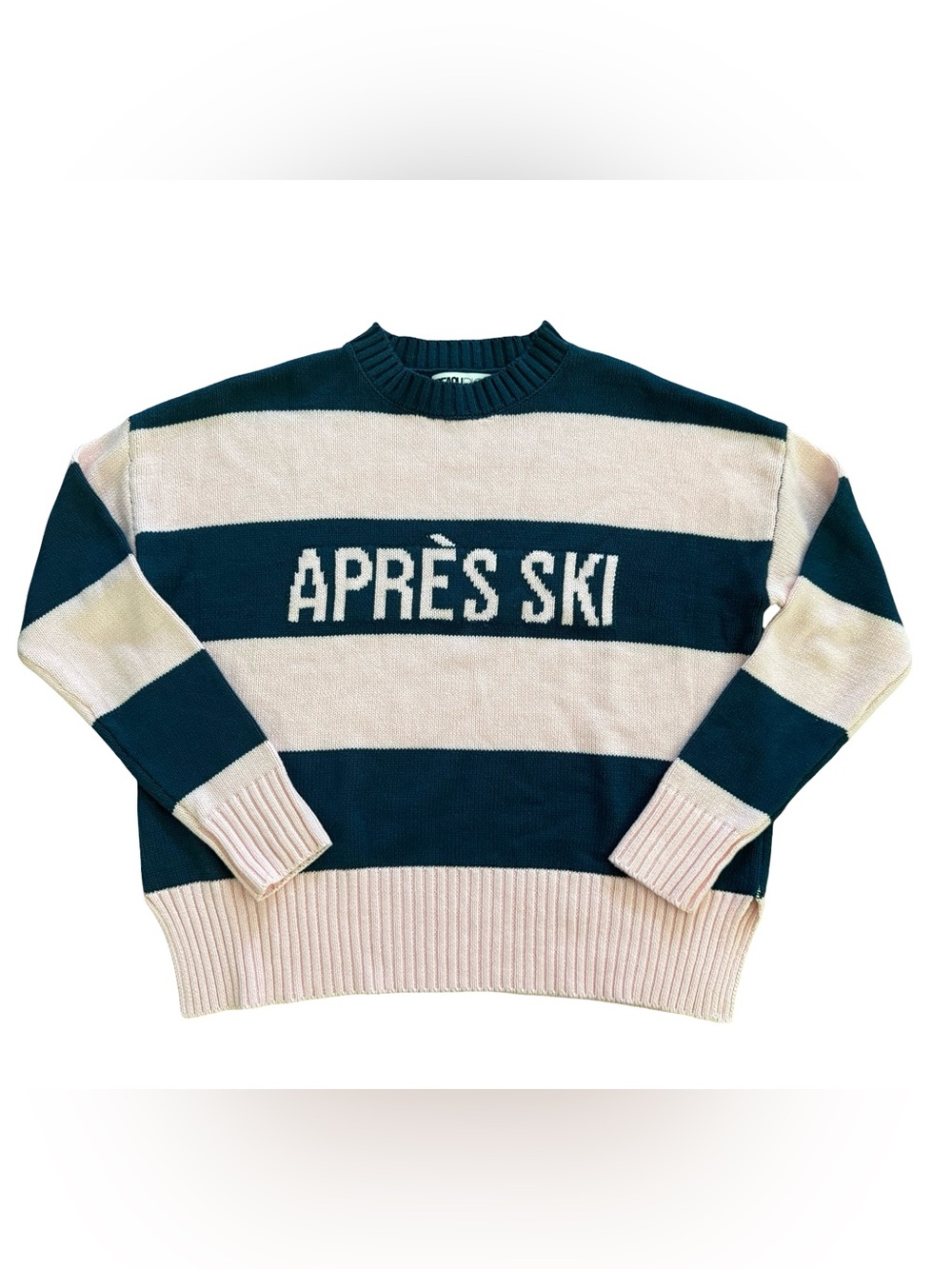 Beach Riot Après Ski Pink Navy Striped Knit Sweater Oversized XS Cozy Ski Lodge - Picture 1 of 6